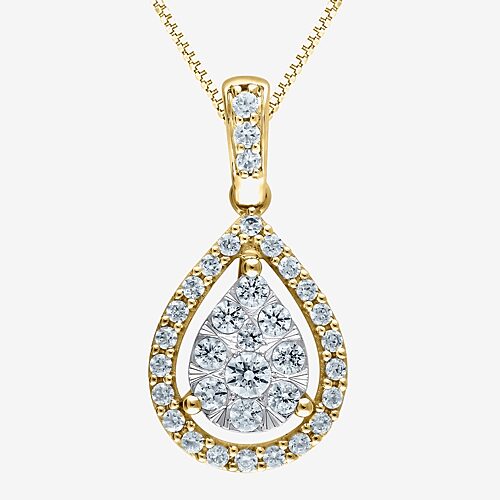 (F / Vs2) Womens 1/2 CT. T.W. Lab Grown White Diamond 14K Gold Pear 18 Inch Pendant Necklace, One Size, Yellow