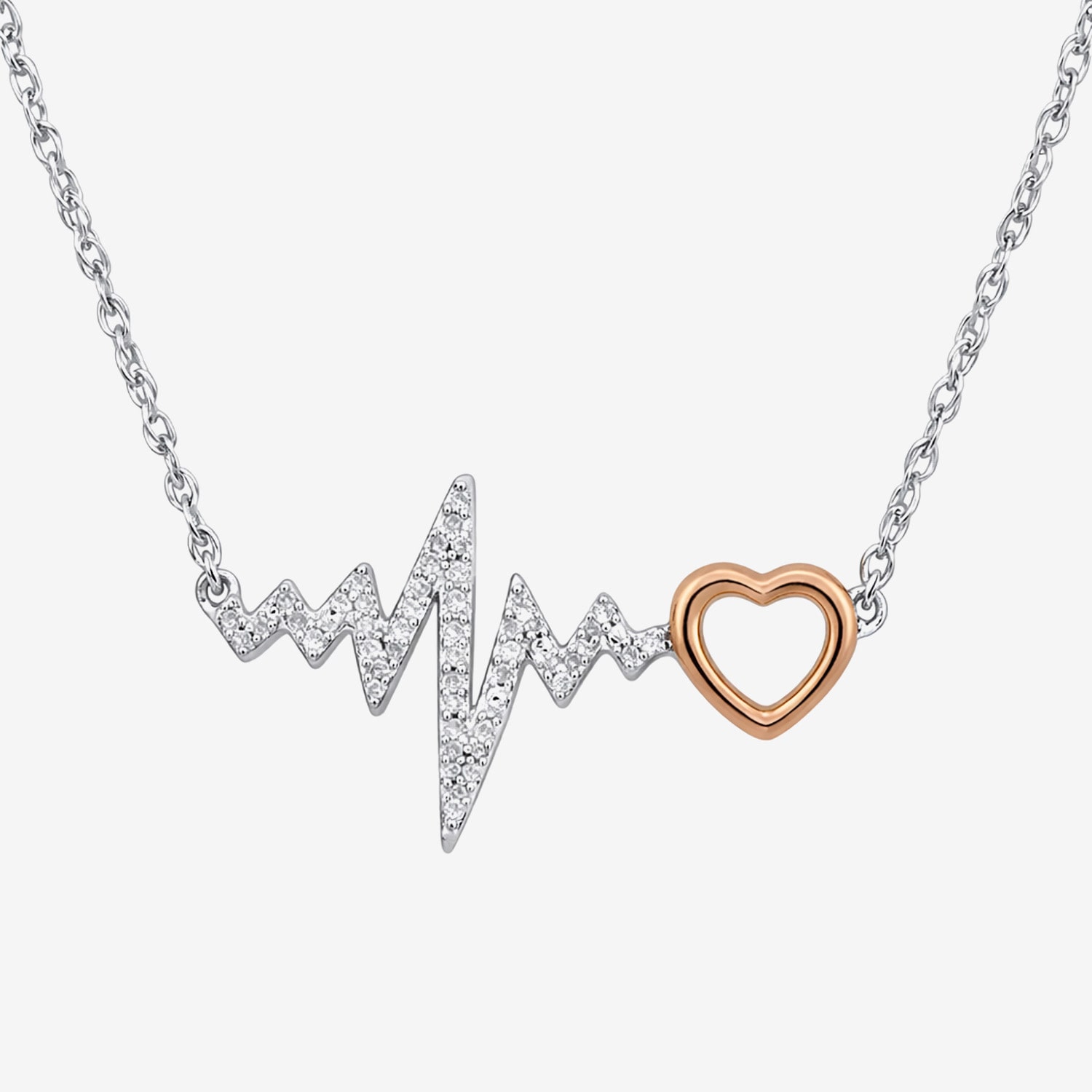 Heartbeat Womens 1/10 CT. T.W. Natural White Diamond Pendant Necklace in 14K Gold Over Silver