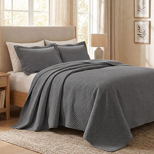 SUPERIOR Solitaire Diamond Matelasse Geometric 3-pc. Jacquard Easy Care Bedspread Set, One Size, Gray