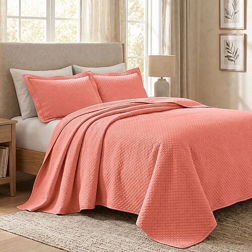 SUPERIOR Solitaire Diamond Matelasse Geometric 3-pc. Jacquard Easy Care Bedspread Set, One Size, Orange