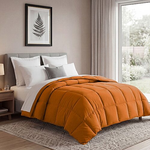 SUPERIOR Solid All Season Plush Microfiber Down Alternative Hypoallergenic Comforter, One Size, Orange