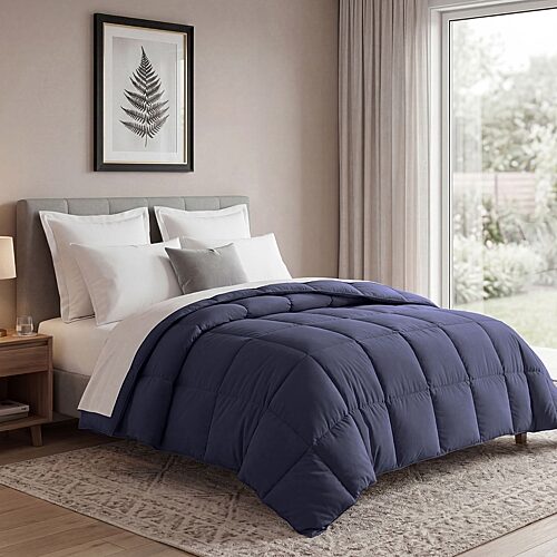 SUPERIOR Solid All Season Plush Microfiber Down Alternative Hypoallergenic Comforter, One Size, Blue