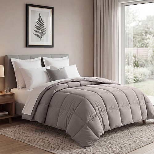 SUPERIOR Solid All Season Plush Microfiber Down Alternative Hypoallergenic Comforter, One Size, Silver