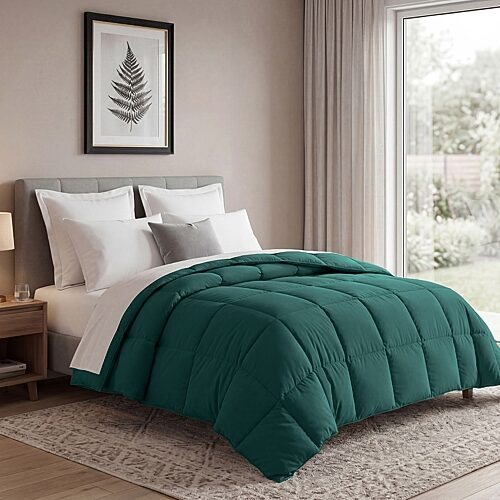 SUPERIOR Solid All Season Plush Microfiber Down Alternative Hypoallergenic Comforter, One Size, Green
