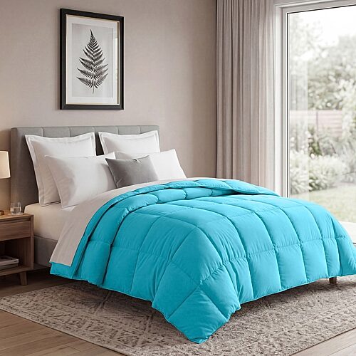 SUPERIOR Solid All Season Plush Microfiber Down Alternative Hypoallergenic Comforter, One Size, Blue