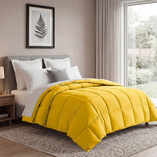 SUPERIOR Solid All Season Plush Microfiber Down Alternative Hypoallergenic Comforter, One Size, Yellow