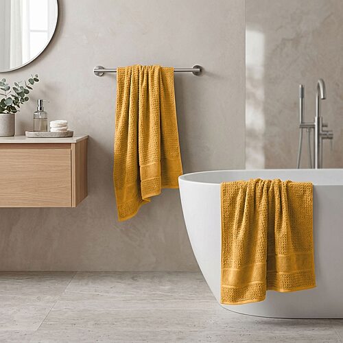 Superior Napa Zero Twist Waffle Honeycomb Plush Soft Absorbent 3-Piece Bath Towel Set - Gold