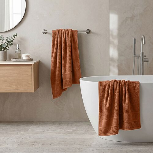Superior Napa Zero Twist Waffle Honeycomb Plush Soft Absorbent 3-Piece Bath Towel Set - Rust