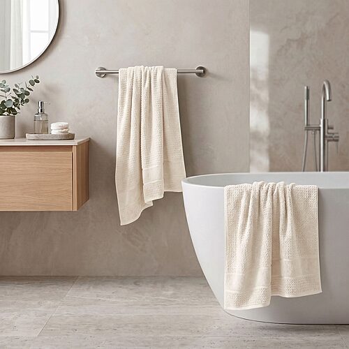 Superior Napa Zero Twist Waffle Honeycomb Plush Soft Absorbent 3-Piece Bath Towel Set - Ivory