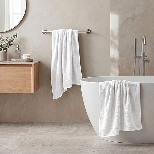 Superior Napa Zero Twist Waffle Honeycomb Plush Soft Absorbent 3-Piece Bath Towel Set - White