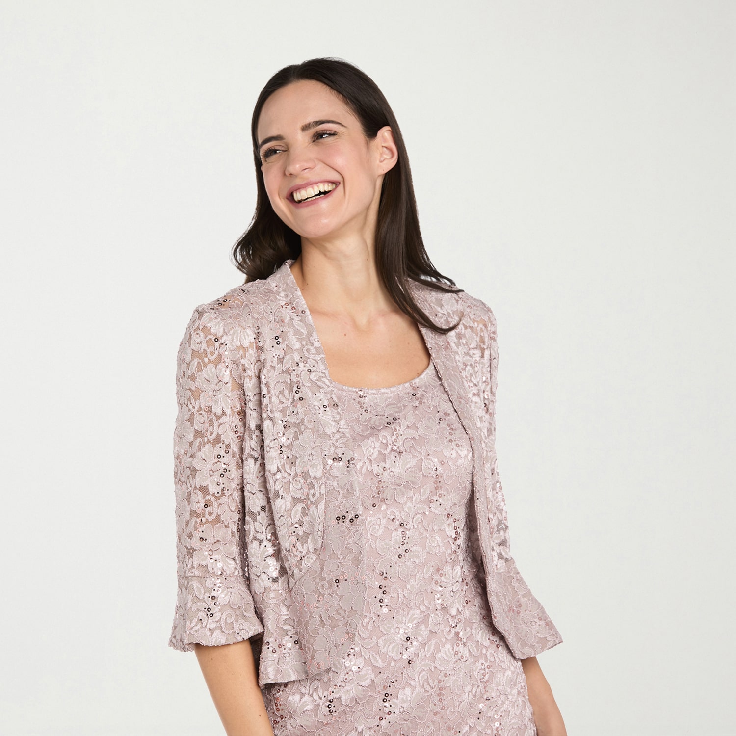 R & M Richards Womens Midi Lace Jacket Dress