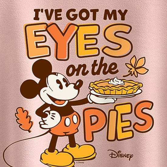 Disney Collection Eye On The Pie Thanksgiving Girls Crew Neck Short Sleeve Boxy Fit Mickey and Friends Graphic T-Shirt