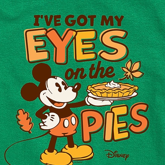 Disney Collection Eye On The Pie Thanksgiving Little & Big Kid Boys Crew Neck Short Sleeve Regular Fit Mickey and Friends Graphic T-Shirt