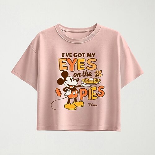 Disney Kids' Collection Eye On The Pie Thanksgiving Girls Crew Neck Short Sleeve Boxy Fit Mickey And Friends Grap In Pink