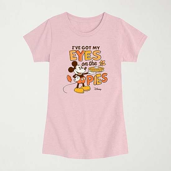 Disney Collection Eye On The Pie Thanksgiving Toddler Girls Crew Neck Short Sleeve Regular Fit Mickey and Friends Graphic T-Shirt