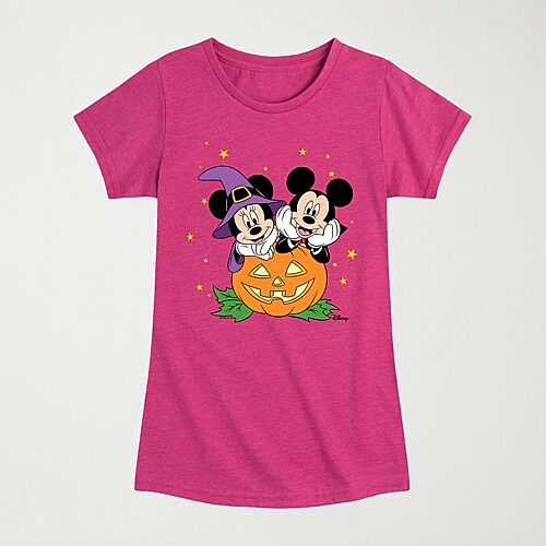 Disney Kids' Collection Pumpkin Jackolantern Halloween Girls Crew Neck Short Sleeve Regular Fit Mickey And Friend In Pink