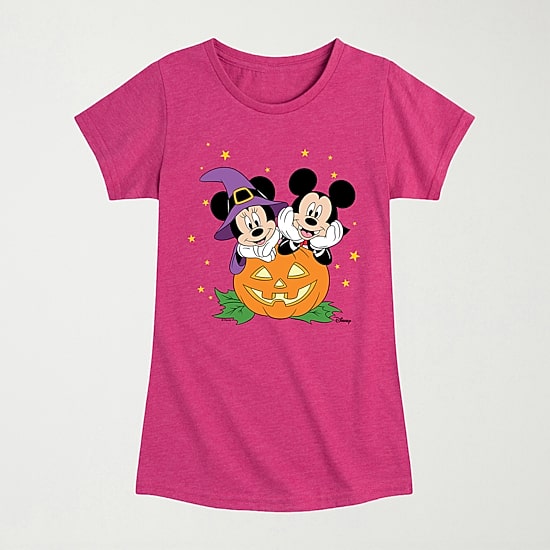 Disney Collection Pumpkin Jackolantern Halloween Girls Crew Neck Short Sleeve Regular Fit Mickey and Friends Graphic T-Shirt