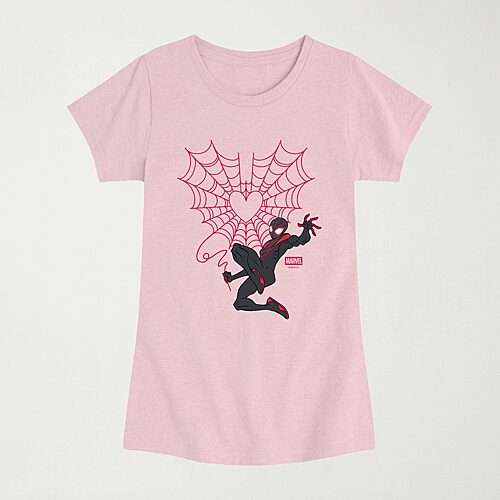Disney Kids' Collection Miles Morales Heart Girls Crew Neck Short Sleeve Regular Fit Spiderman Graphic T-shirt In Pink