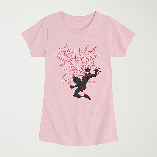 Disney Collection Miles Morales Heart Girls Crew Neck Short Sleeve Regular Fit Spiderman Graphic T-Shirt