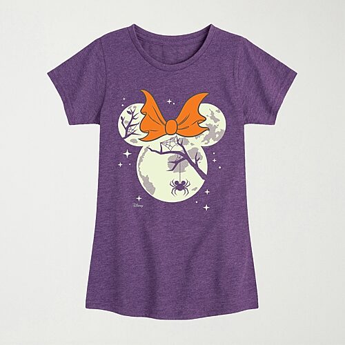 Disney Collection Halloween Bow Little & Big Kid Girls Crew Neck Short Sleeve Regular Fit Minnie Mouse Grap In Purple