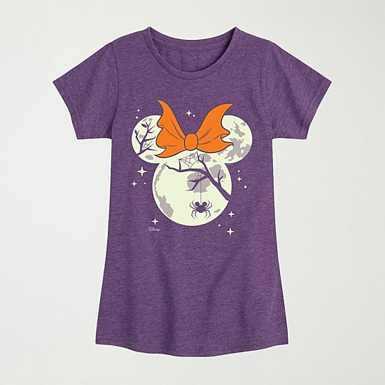 Disney Collection Halloween Bow Little & Big Kid Girls Crew Neck Short Sleeve Regular Fit Minnie Mouse Graphic T-Shirt