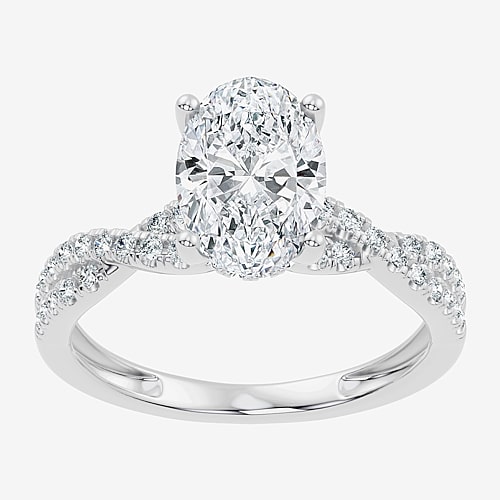 (F-G / Vs2 - Si1) Womens 2 1/3 CT. T.W. Lab Grown White Diamond 10K Gold Oval Side Stone Engagement Ring, 7, White