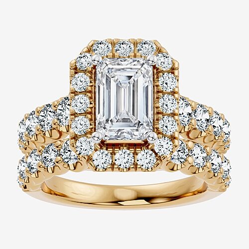 (F-G / Vs2 - Si1) Womens 4 CT. T.W. Lab Grown White Diamond 14K Gold Over Silver Side Stone Halo Bridal Set, 7, Yellow
