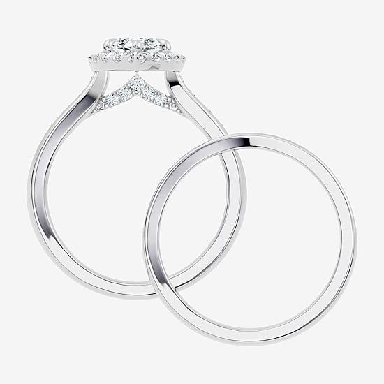 (F-G / Vs2 - Si1) Womens 2 3/4 CT. T.W. Lab Grown White Diamond Sterling Silver Marquise Side Stone Halo Bridal Set