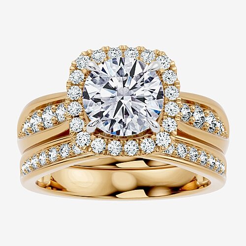 (F-G / Vs2 - Si1) Womens 2 3/4 CT. T.W. Lab Grown White Diamond 14K Gold Over Silver Round Side Stone Halo Bridal Set, 8, Yellow