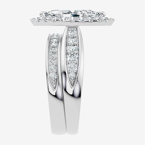 (F-G / Vs2 - Si1) Womens 2 3/4 CT. T.W. Lab Grown White Diamond Sterling Silver Marquise Side Stone Halo Bridal Set