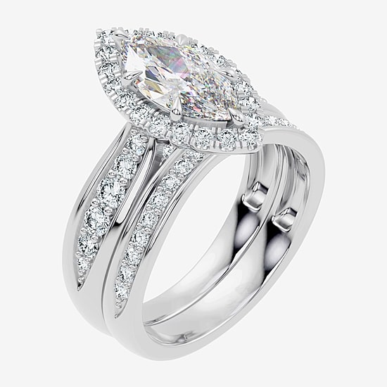 (F-G / Vs2 - Si1) Womens 2 3/4 CT. T.W. Lab Grown White Diamond Sterling Silver Marquise Side Stone Halo Bridal Set