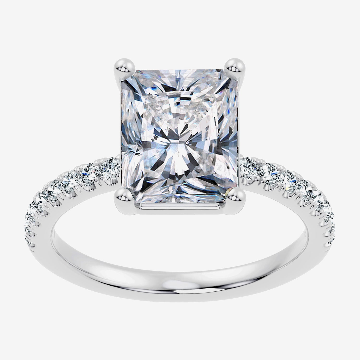 (F-G / Vs2 - Si1) Womens 3 1/4 CT. T.W. Lab Grown White Diamond Sterling Silver Rectangular Side Stone Engagement Ring