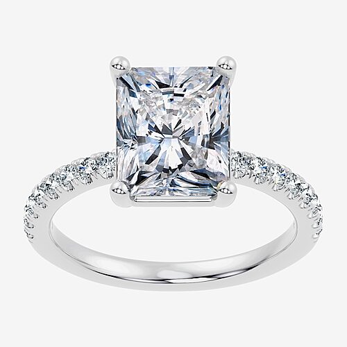(F-G / Vs2 - Si1) Womens 3 1/4 CT. T.W. Lab Grown White Diamond Sterling Silver Rectangular Side Stone Engagement Ring, 8, White