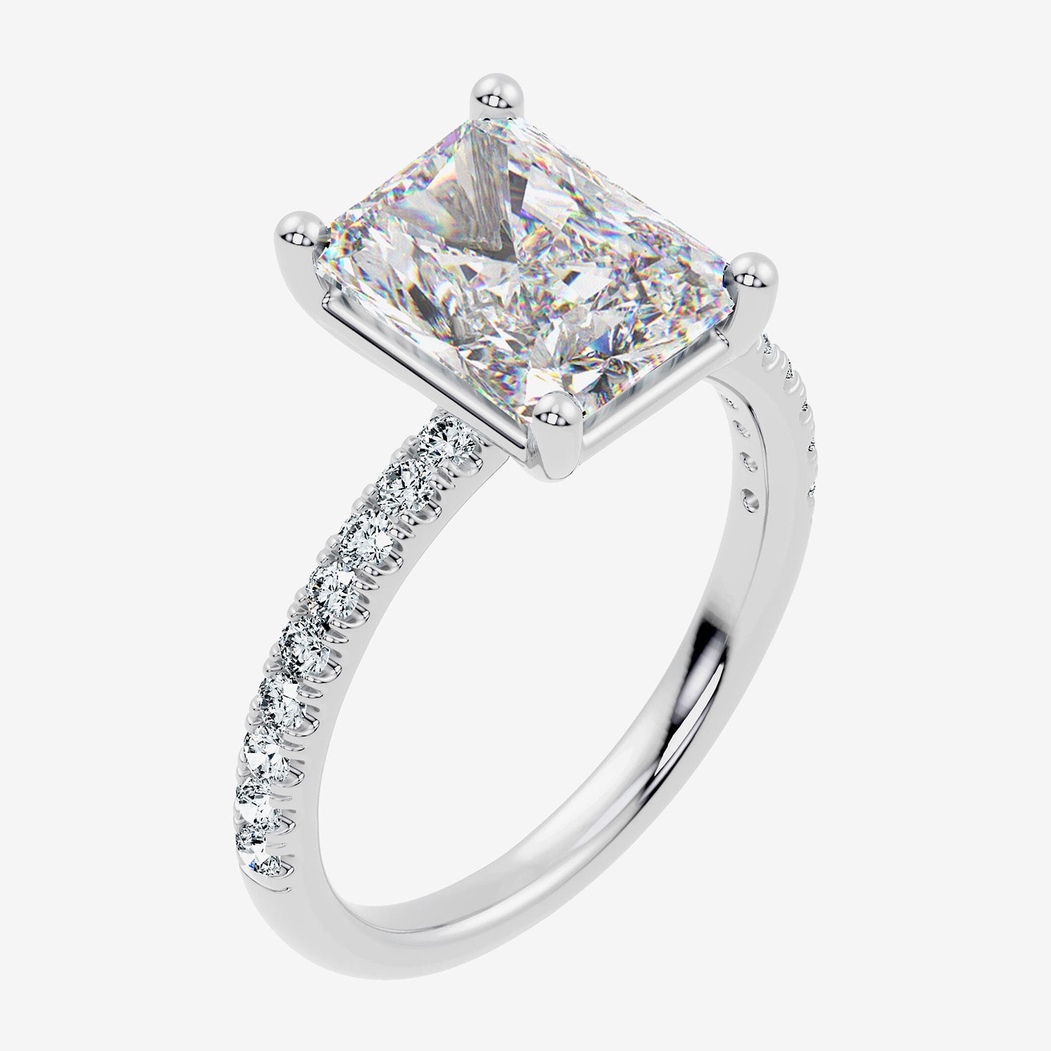 (F-G / Vs2 - Si1) Womens 3 1/4 CT. T.W. Lab Grown White Diamond Sterling Silver Rectangular Side Stone Engagement Ring