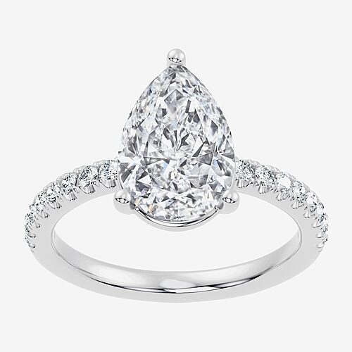 (F-G / Vs2 - Si1) Womens 3 1/4 CT. T.W. Lab Grown White Diamond 14K Gold Over Silver Pear Side Stone Engagement Ring, 8, White