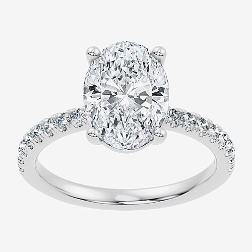 (F-G / Vs2 - Si1) Womens 3 1/4 CT. T.W. Lab Grown White Diamond Sterling Silver Oval Side Stone Engagement Ring, 8, White