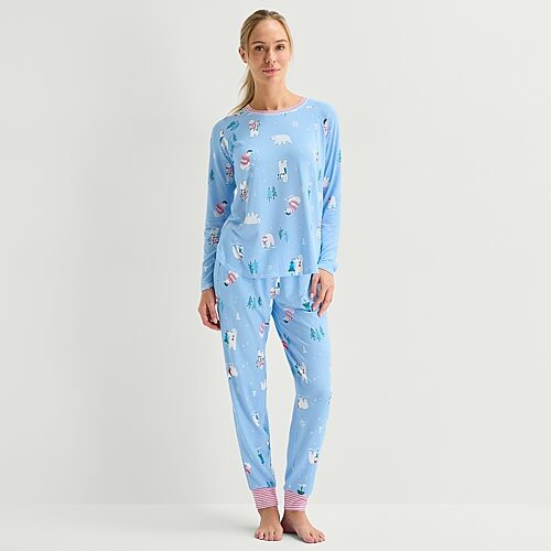 Cuddl Duds Women's Long-Sleeve Brushed Sweater Knit Jogger Top and Pants, 2-Piece Set - Blue Ground
