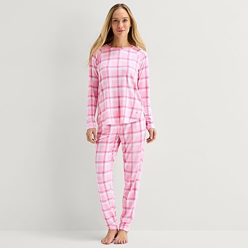 Cuddl Duds Women's Long-Sleeve Brushed Sweater Knit Jogger Top and Pants, 2-Piece Set - Multi Plaid