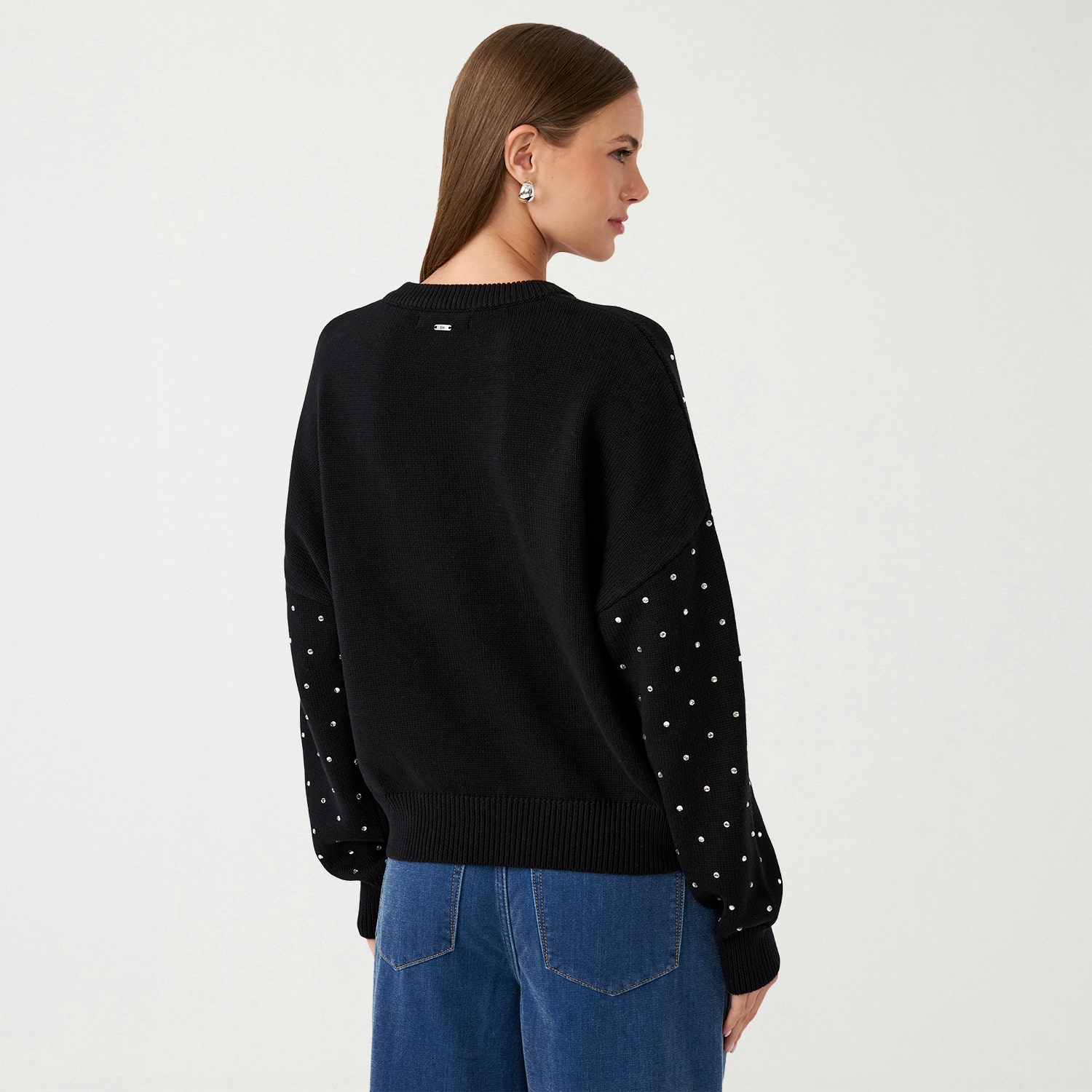 RM Rebecca Minkoff Womens Crew Neck Embellished Long Sleeve Pullover Sweater