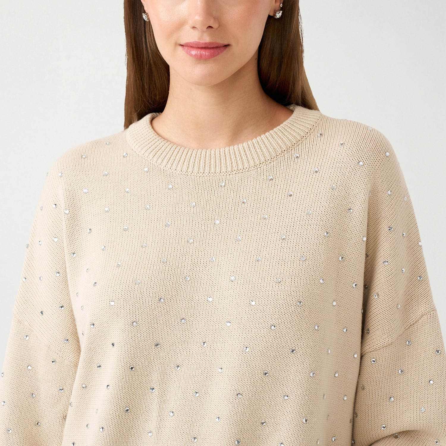 RM Rebecca Minkoff Womens Crew Neck Embellished Long Sleeve Pullover Sweater