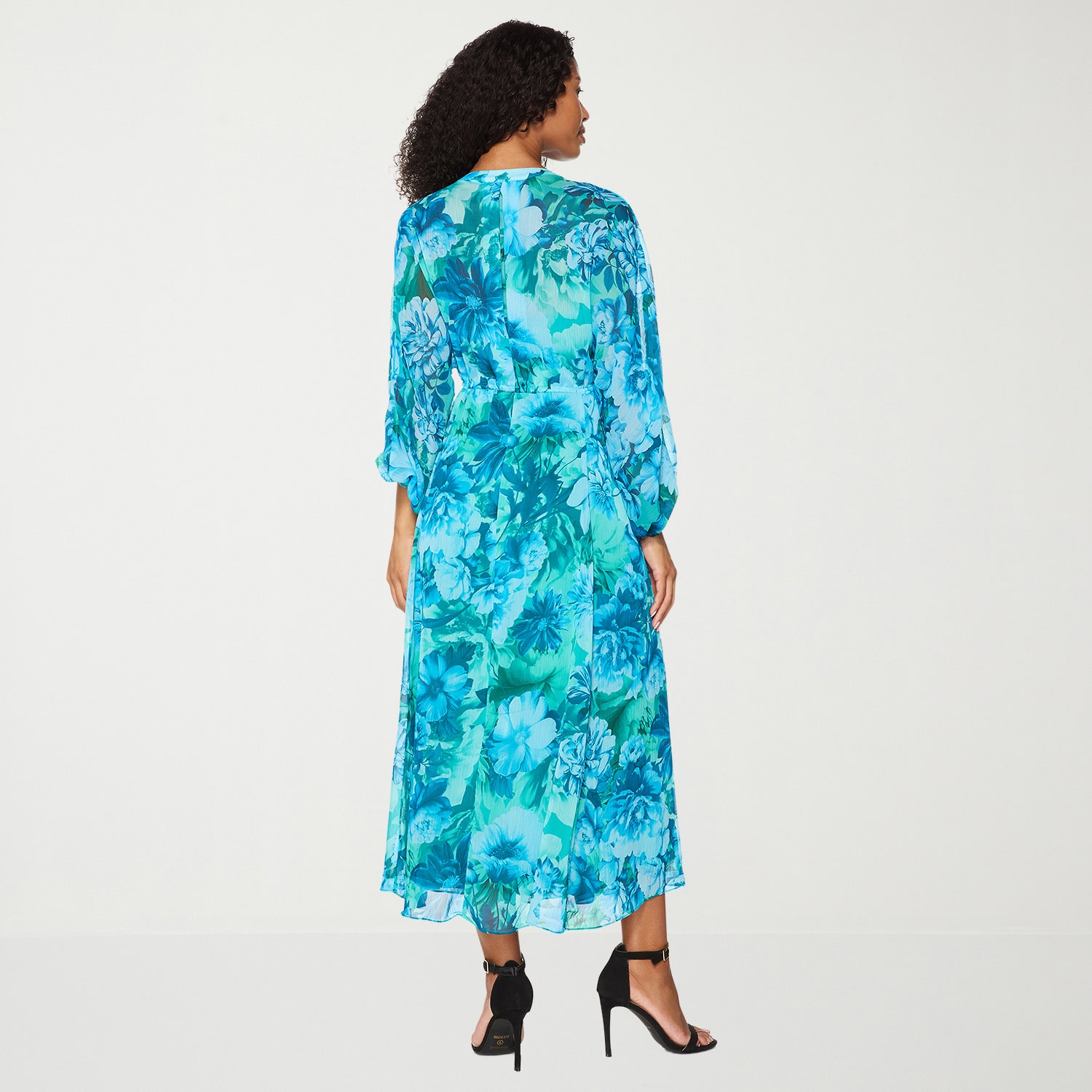 Premier Amour Womens V Neck Long Sleeve Puffed Chiffon Maxi Dress