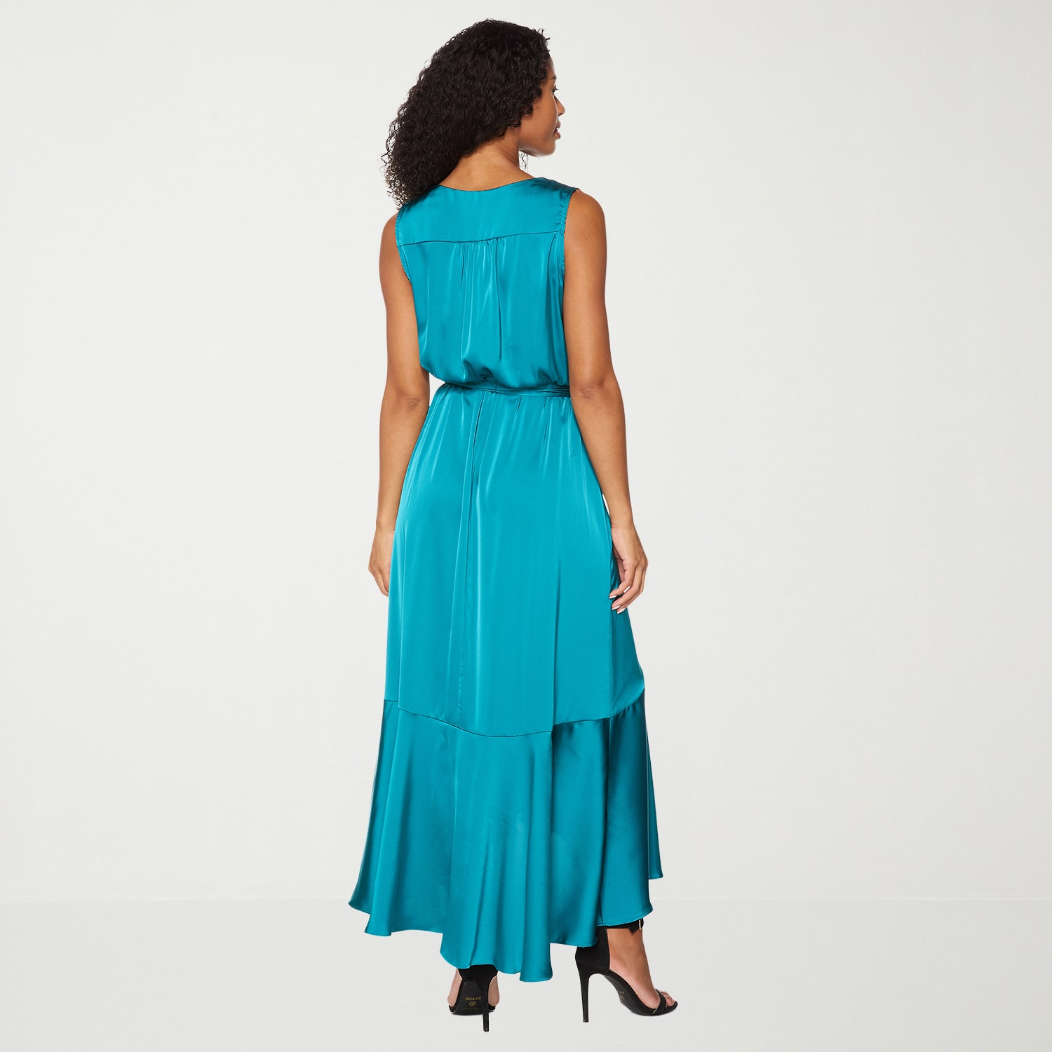 Premier Amour Womens High-Low V Neck Sleeveless Satin Evening Gown