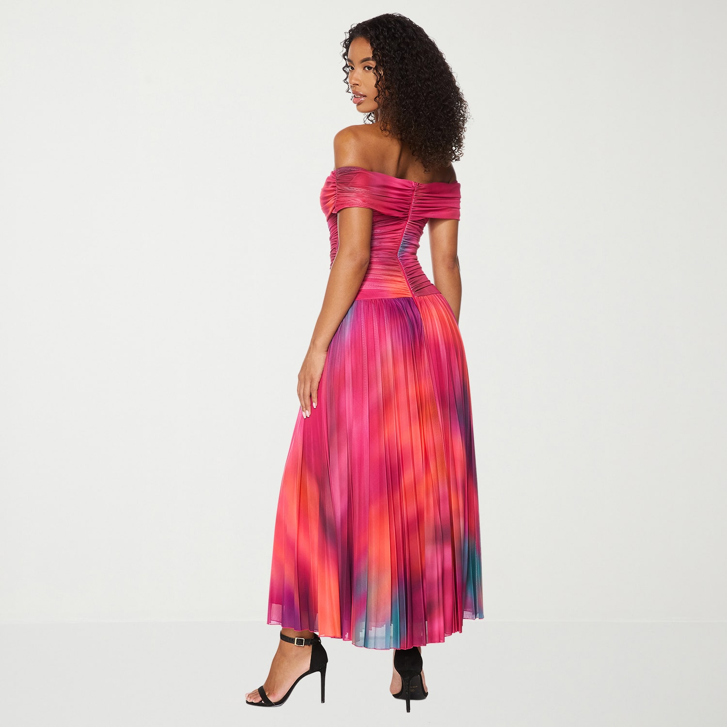 Premier Amour Womens Midi Straight Neck Sleeveless Off the Shoulder Tonal Fit + Flare Dress