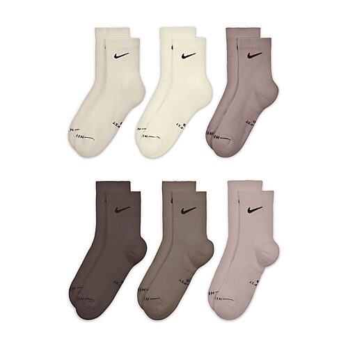 Nike Micro Unisex Adult 6 Pair Crew Socks, Medium, Brown