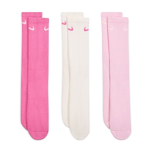 Nike Unisex Adult 3 Pair Crew Socks, Medium, Pink