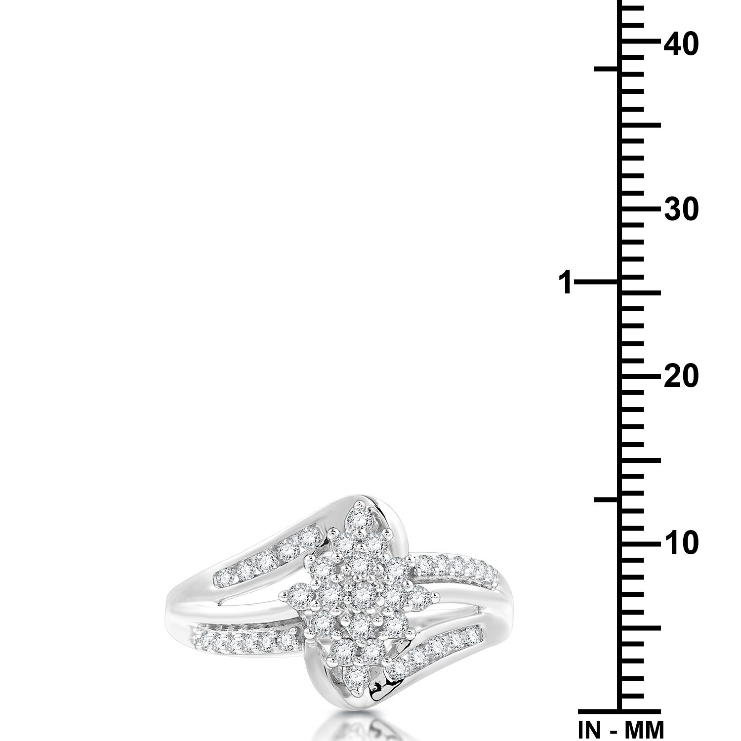F / Si1-Si2) Womens 1/3 CT. T.W. Lab Grown White Diamond 10K Gold Side Stone Cocktail Ring