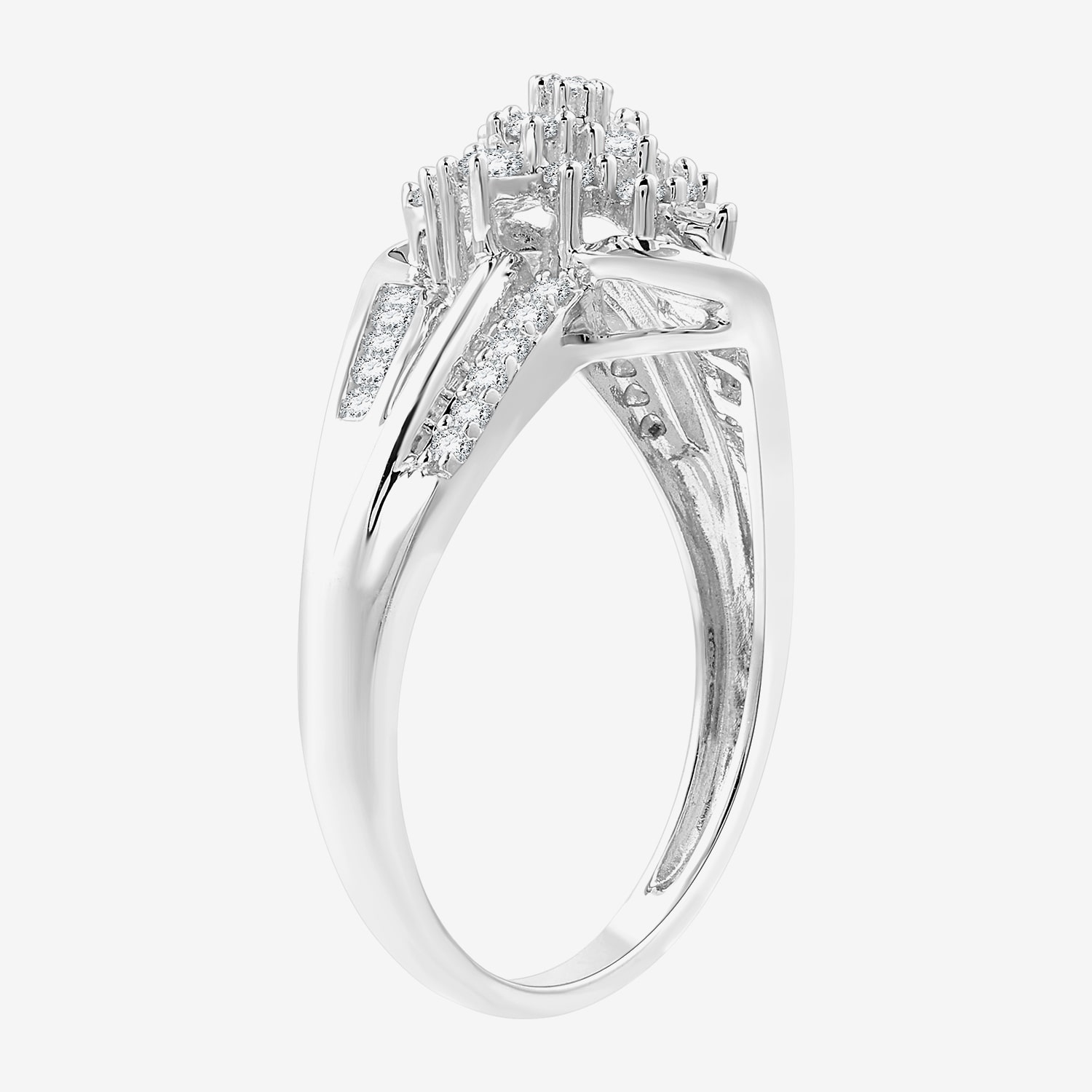 F / Si1-Si2) Womens 1/3 CT. T.W. Lab Grown White Diamond 10K Gold Side Stone Cocktail Ring