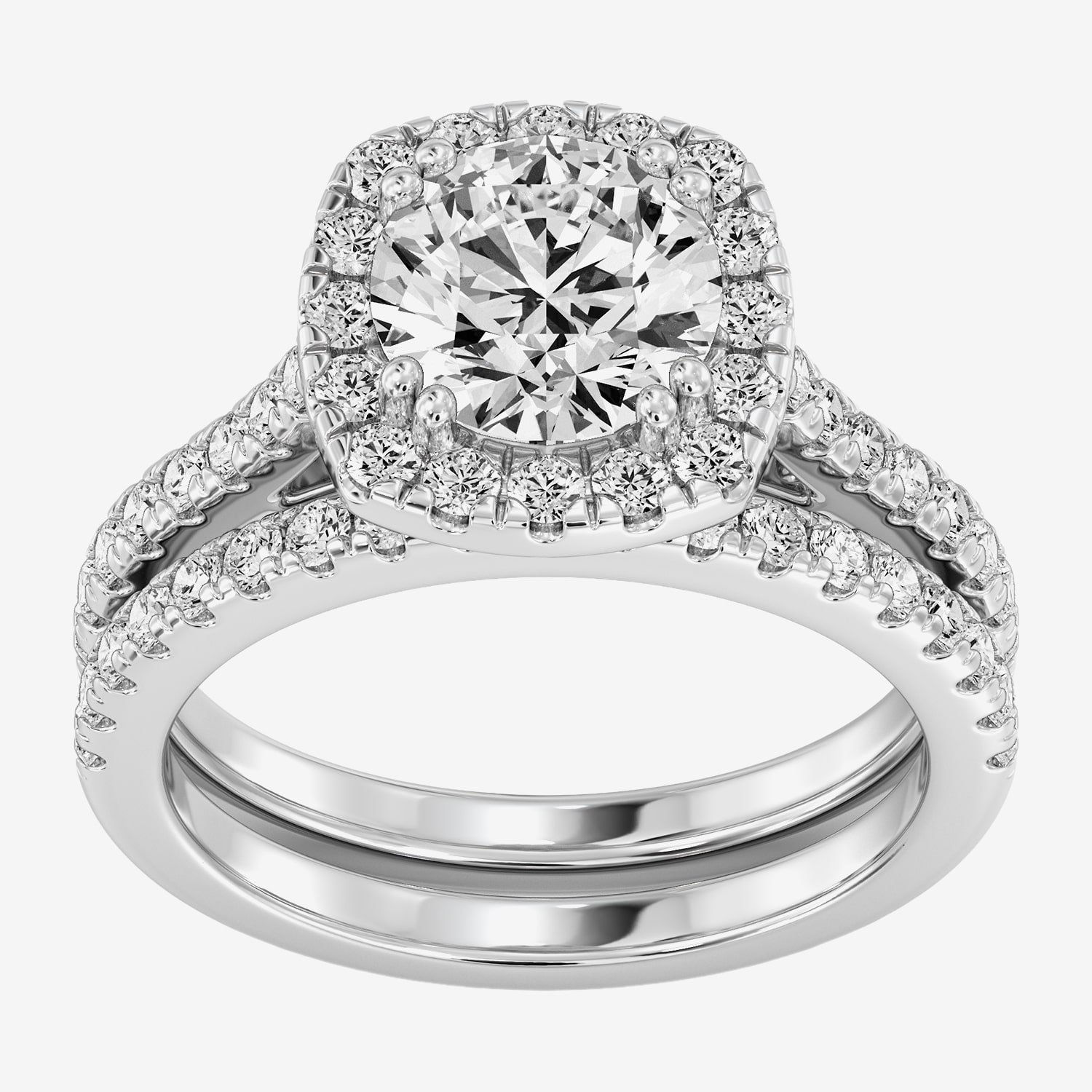 (F / Si1-Si2) Womens 3 CT. T.W. Lab Grown White Diamond Sterling Silver Cushion Side Stone Halo Bridal Set