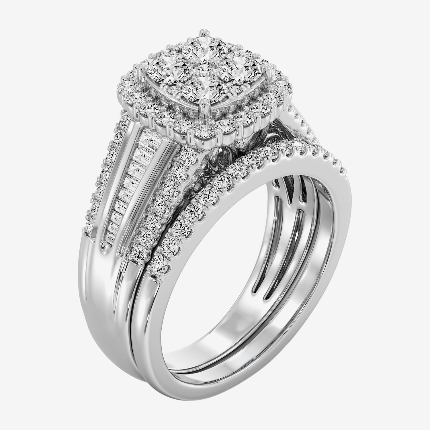 (F / Si1-Si2) Womens 1 1/2 CT. T.W. Lab Grown White Diamond Sterling Silver Cushion Side Stone Bridal Set