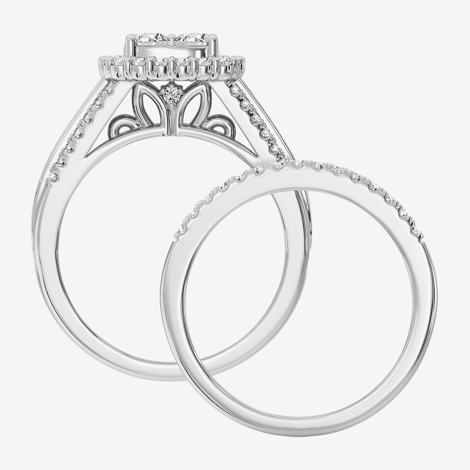 (F / Si1-Si2) Womens 1 1/2 CT. T.W. Lab Grown White Diamond Sterling Silver Cushion Side Stone Bridal Set